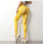 Tie-Dyed Peach High-Waist Seamless Yoga Pants for Women