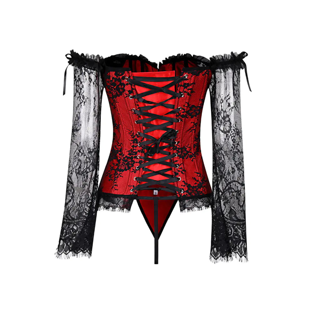 Sexy Lace Bodysuit with Back Tie and Long Sleeves