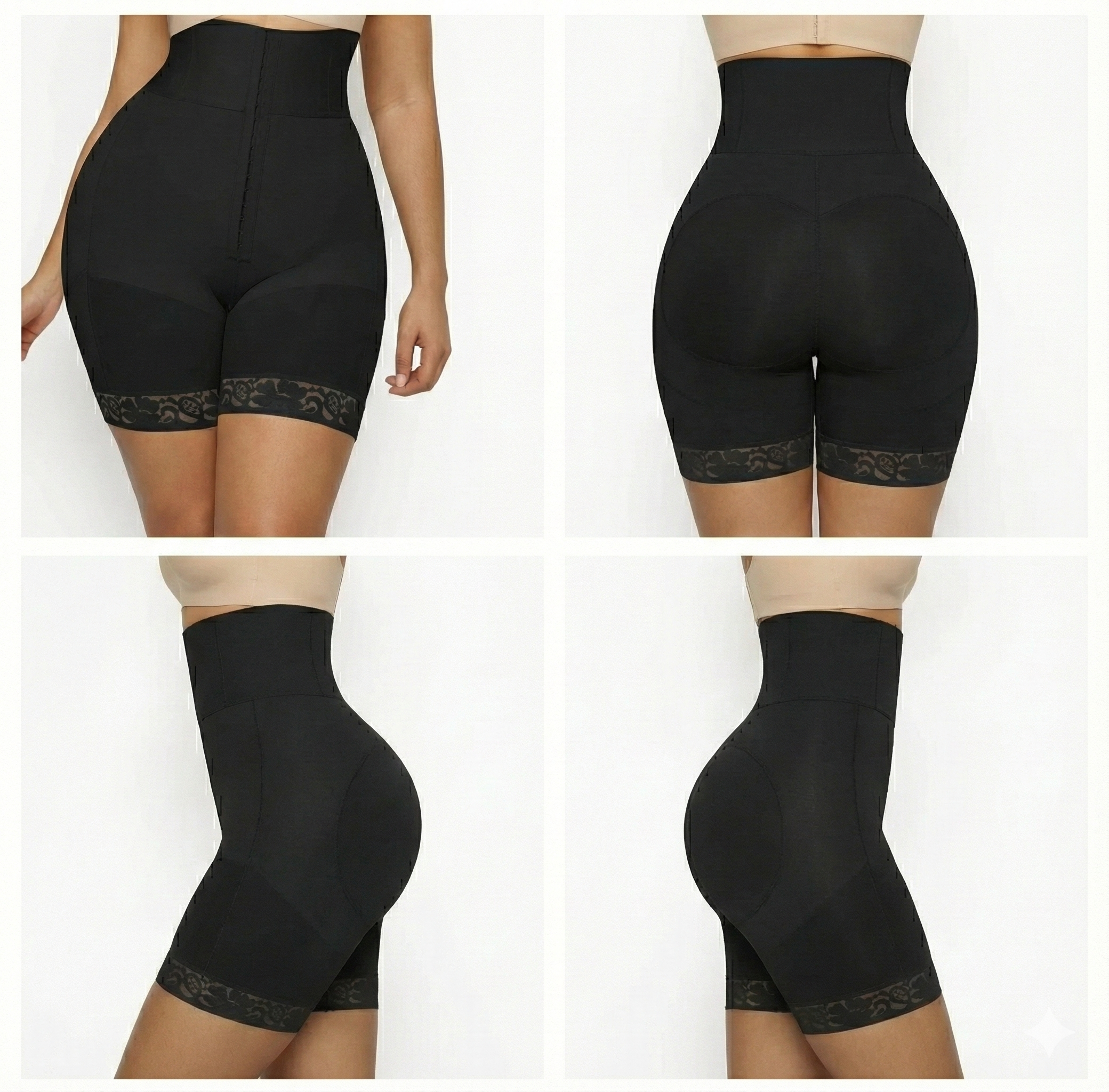 High-Waisted Adjustable Faja Shorts with Lace Trim