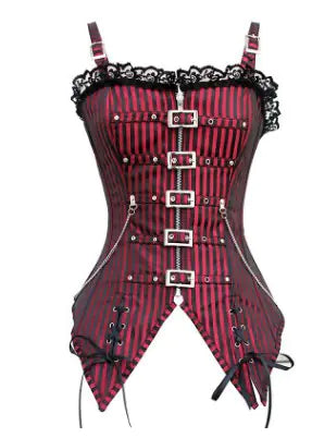 Striped Zipper Corset Bodysuit for Shaping