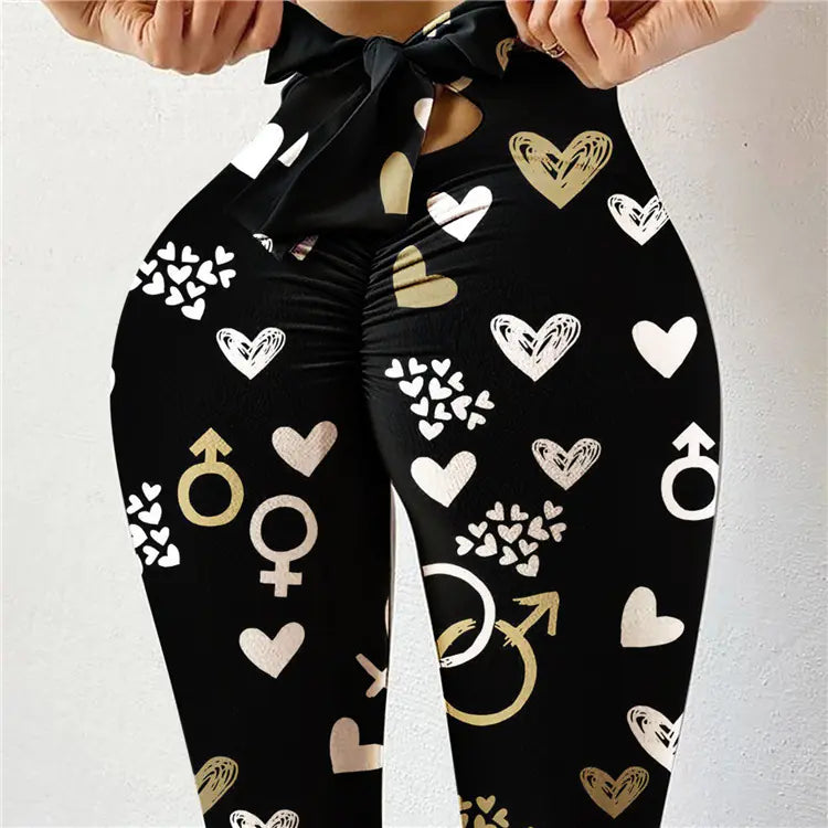 High-Waist High-Stretch Yoga Pants with Bow Print