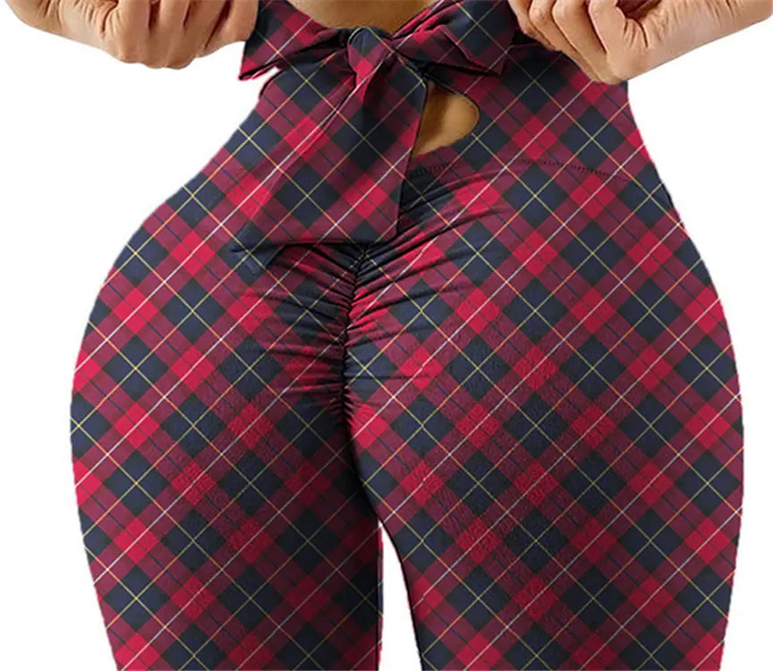 High-Waist High-Stretch Yoga Pants with Bow Print