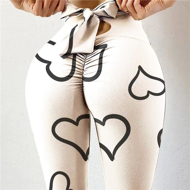 High-Waist High-Stretch Yoga Pants with Bow Print