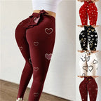 High-Waist High-Stretch Yoga Pants with Bow Print