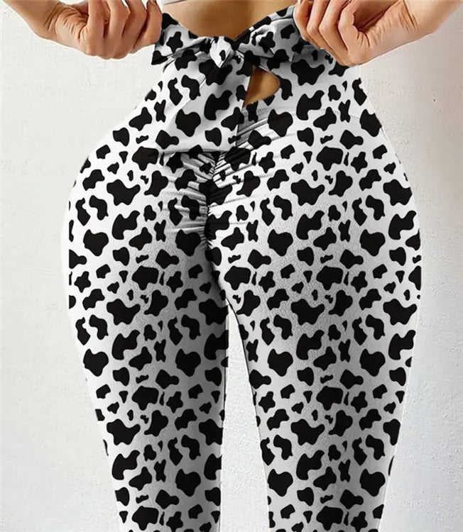 High-Waist High-Stretch Yoga Pants with Bow Print