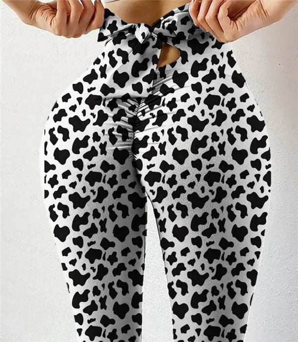 High-Waist High-Stretch Yoga Pants with Bow Print