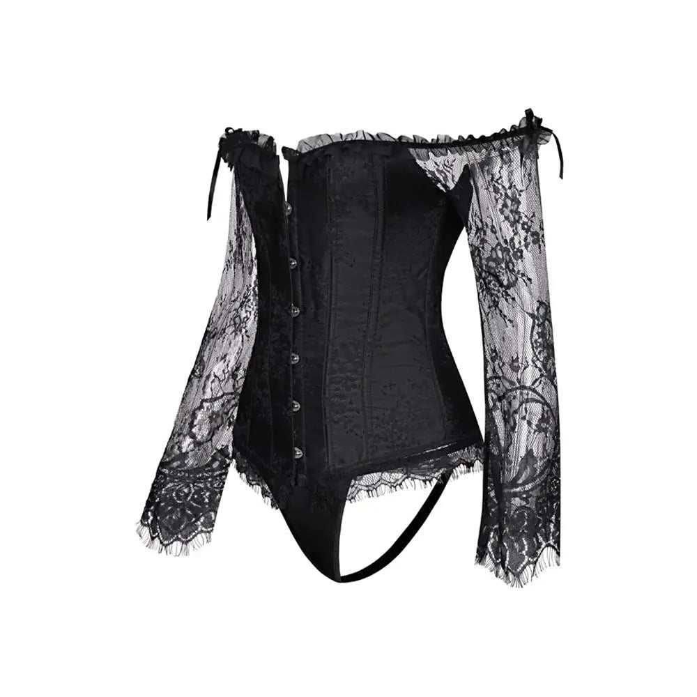 Sexy Lace Bodysuit with Back Tie and Long Sleeves