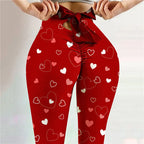 High-Waist High-Stretch Yoga Pants with Bow Print