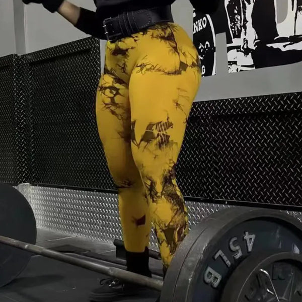 High Waist Tie-Dye Seamless Peach Yoga Tights