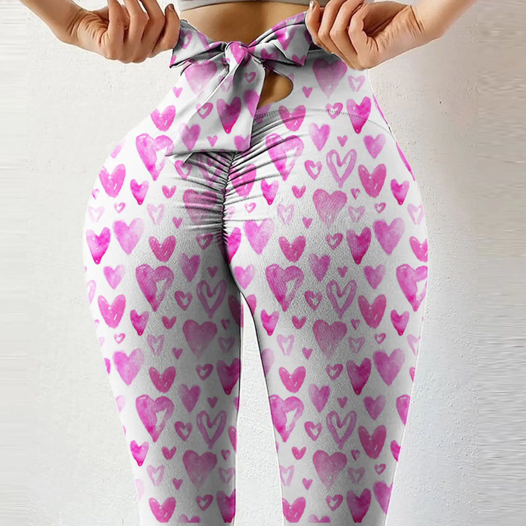 High Waist Stretch Bow Yoga Shorts - Tight-fitting Style