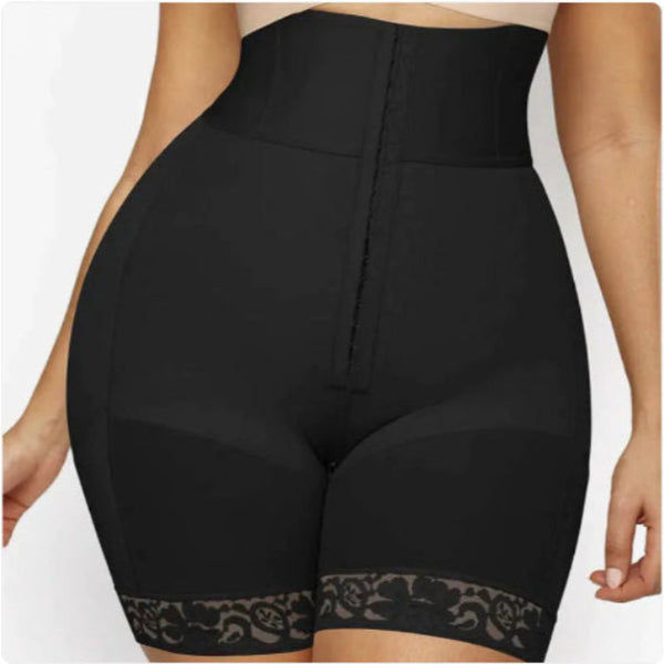 High-Waisted Adjustable Faja Shorts with Lace Trim