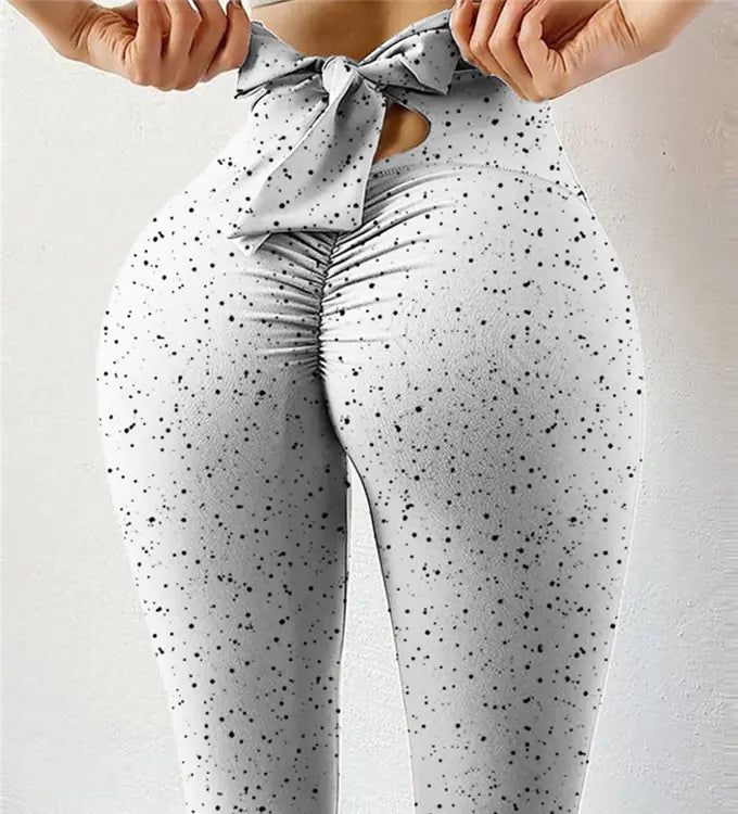 High-Waist High-Stretch Yoga Pants with Bow Print